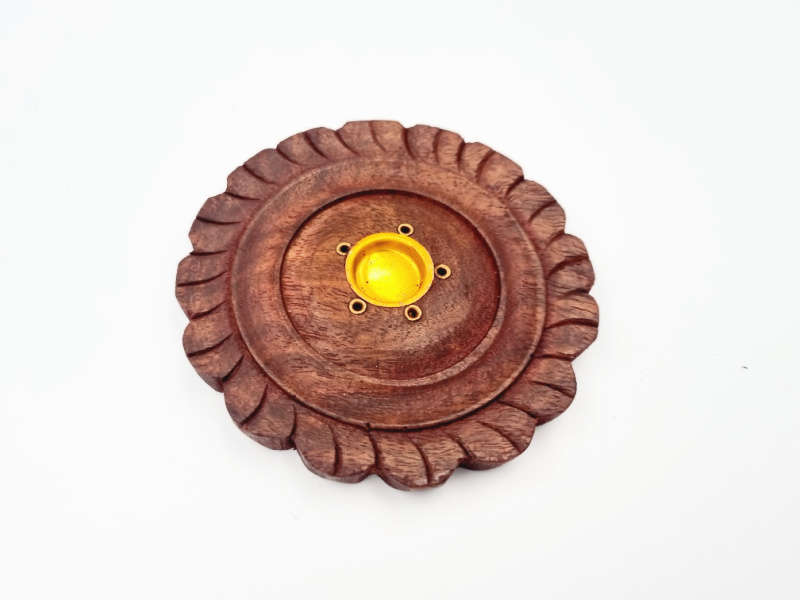 Wooden Round Incense Holder For Cones and Sticks