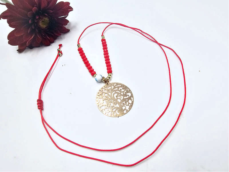 Tree of Life Necklace Red Evil Eye (Gold)