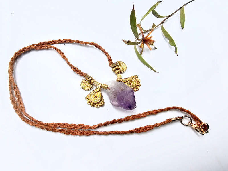 Amethyst Brass Drop Necklace