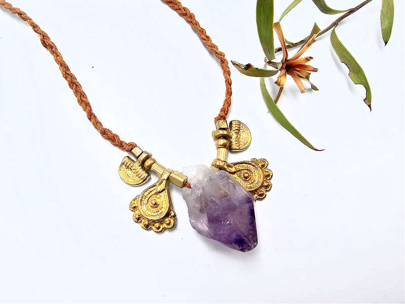 Amethyst Brass Drop Necklace