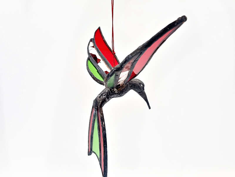 Stained Glass Red Humming Bird (16cm)