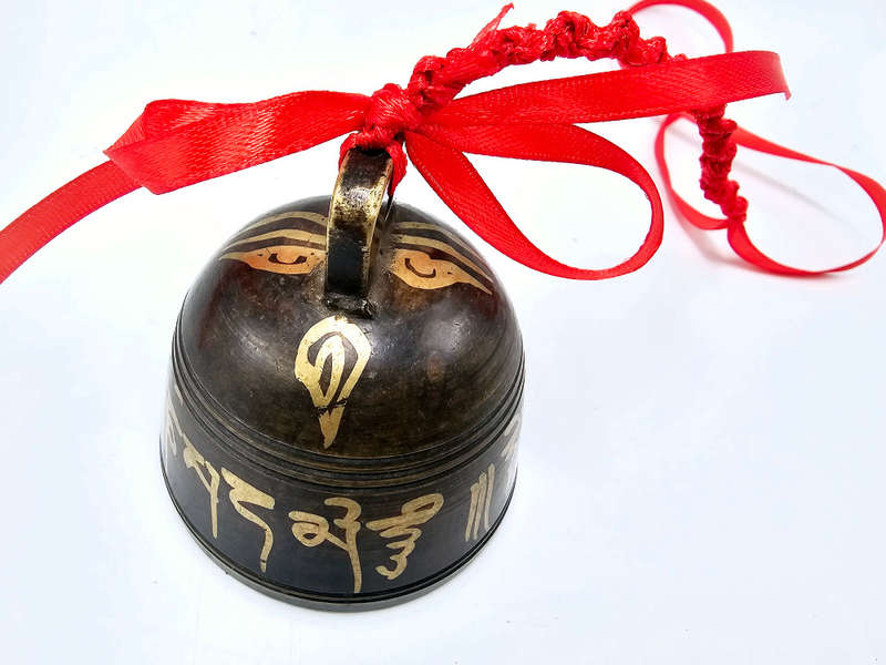 Brass Bell OM Mani Padme Hum Black