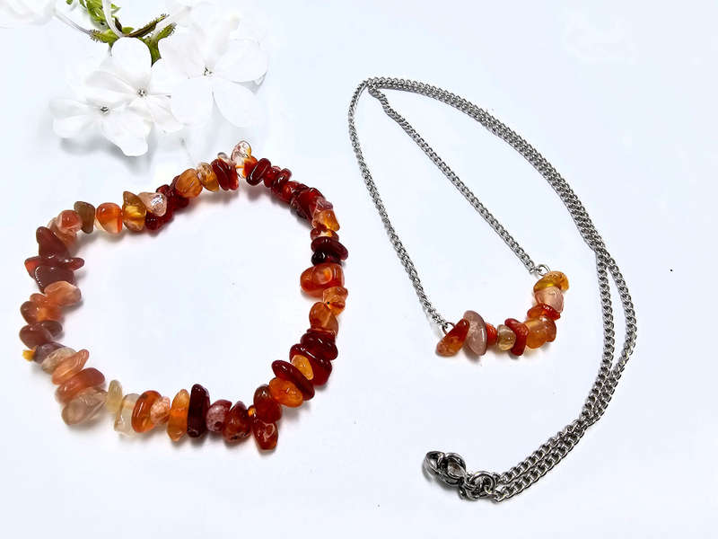 Carnelian Chips Necklace &amp; Bracelet Combo