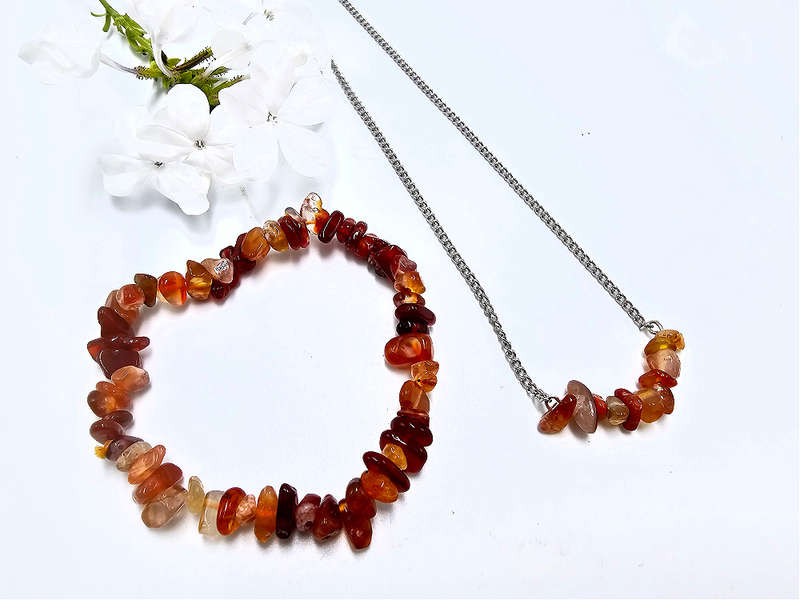 Carnelian Chips Necklace &amp; Bracelet Combo