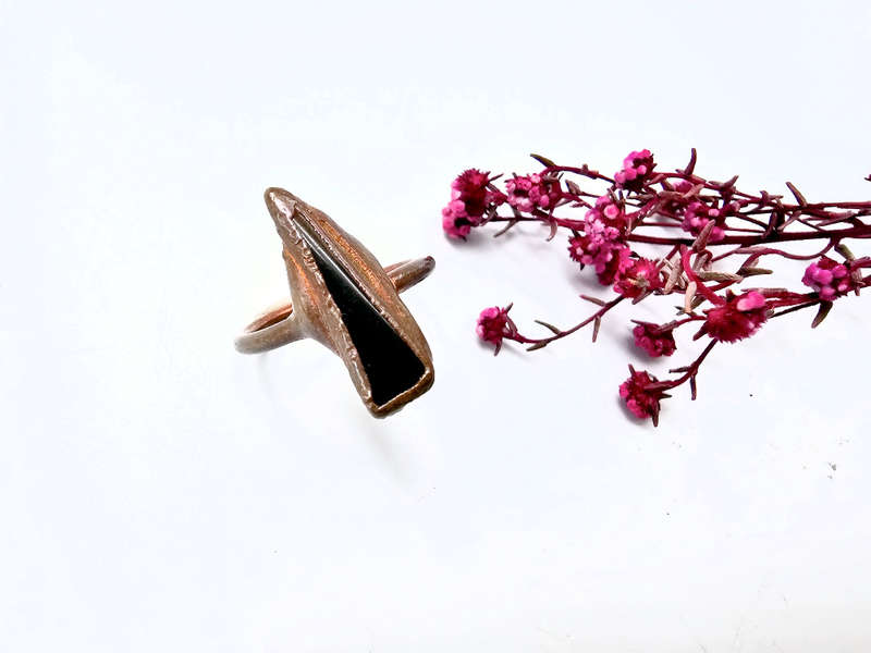 Copper Ring Black Obsidian A (S)
