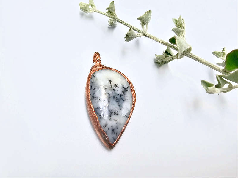 Dendritic White Opal Copper Pendant