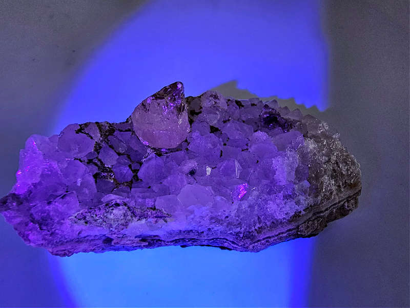 Dogtooth Calcite on Drusy Quartz Cluster B (180g)