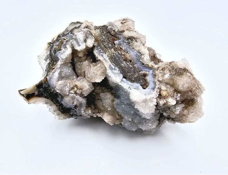 Dogtooth Calcite on Drusy Quartz Cluster E (314g)