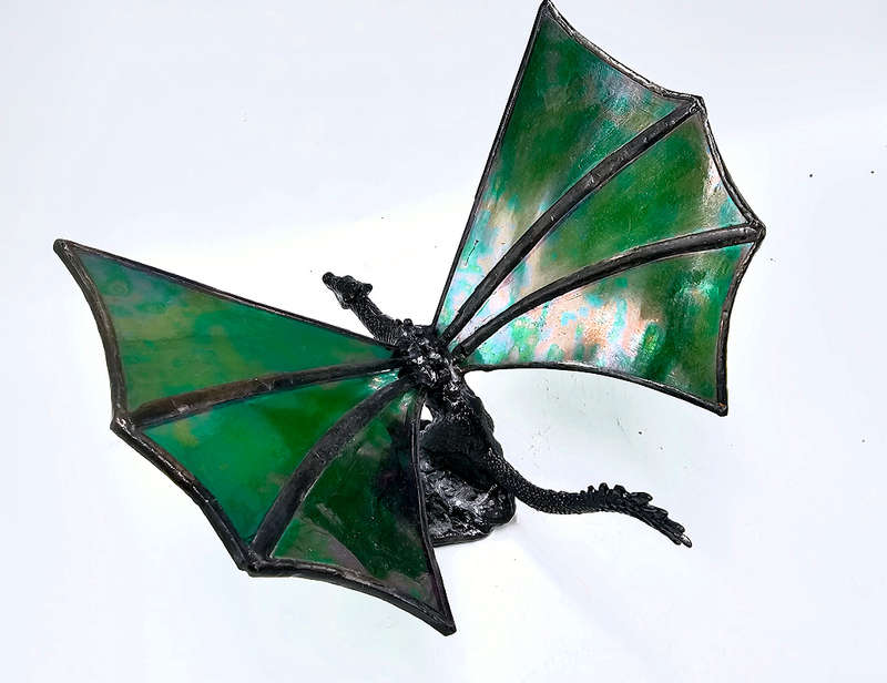 Stained Glass Green  Sitting Dragon