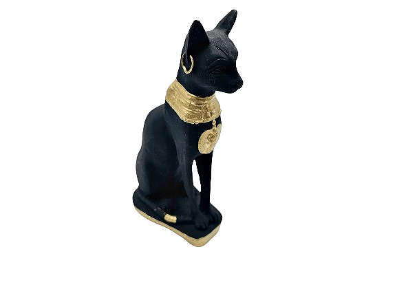 Egyptian Bastet Black Cat Statue With Gold Trim (20cm)
