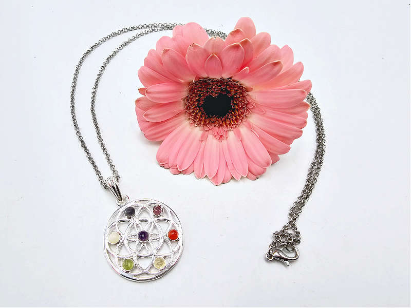Flower of Life Chakra Gemstone Necklace