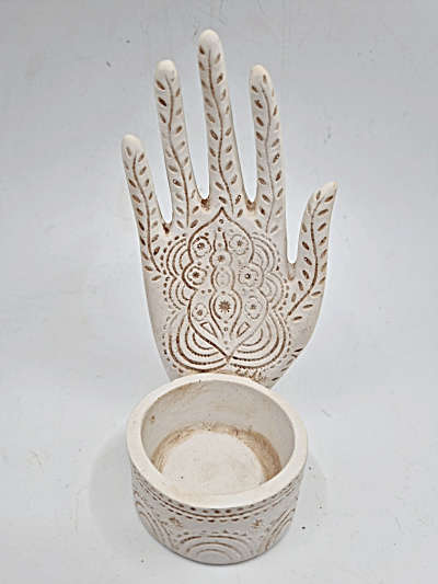 Hand Tealight Candle Holder - Mehndi Carved  (13cm)