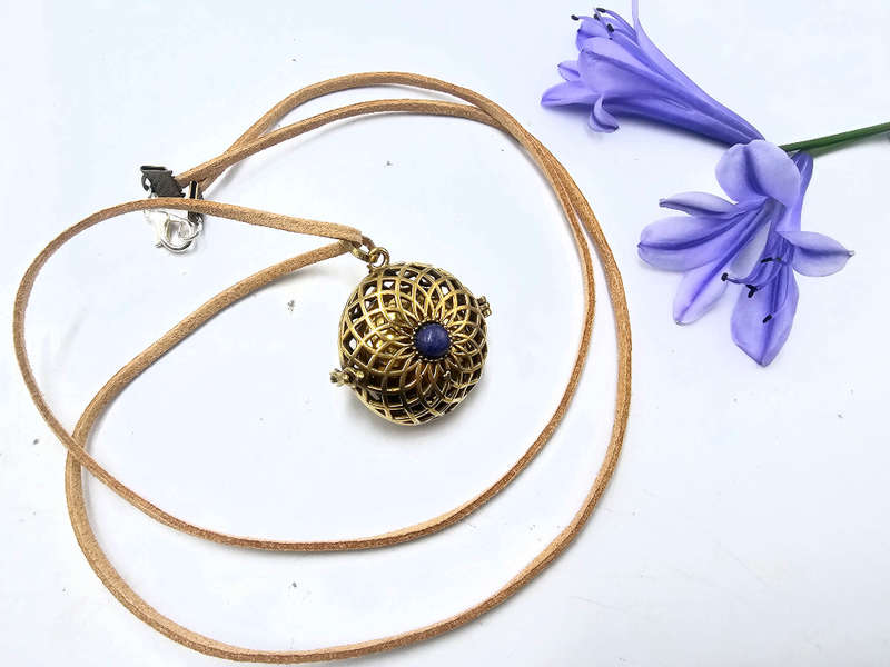 Harmony Bell Necklace Lapis Lazuli Brass (Opens)