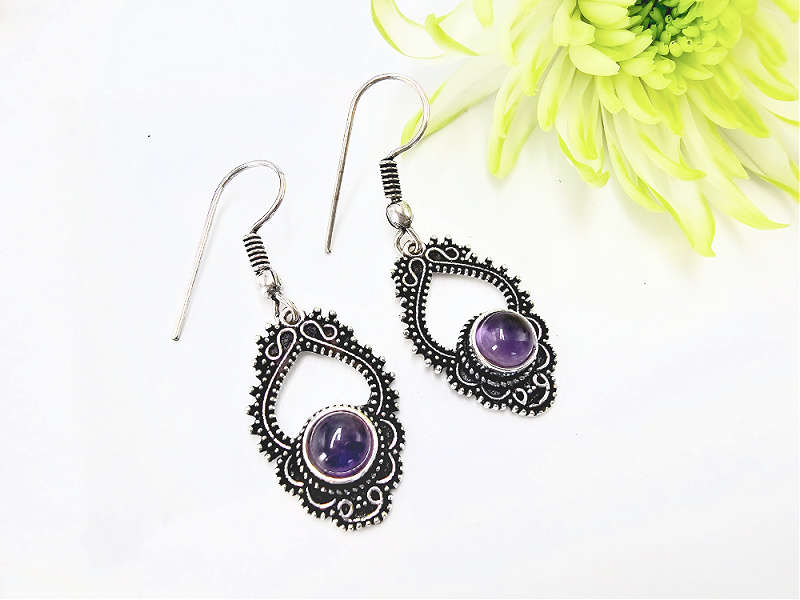 Indian Lattice Amethyst Earrings