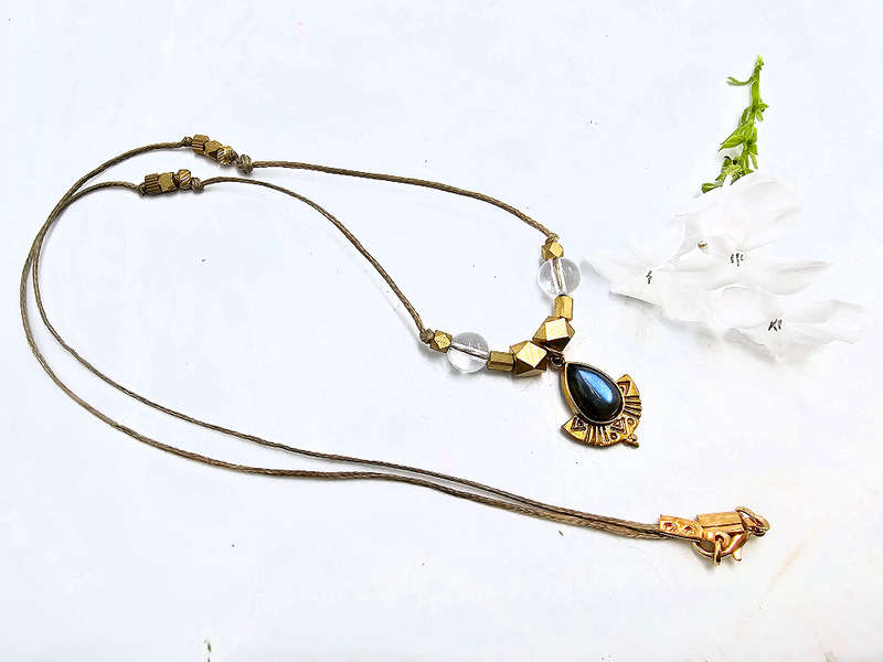 Labradorite Brass Drop Necklace Petite