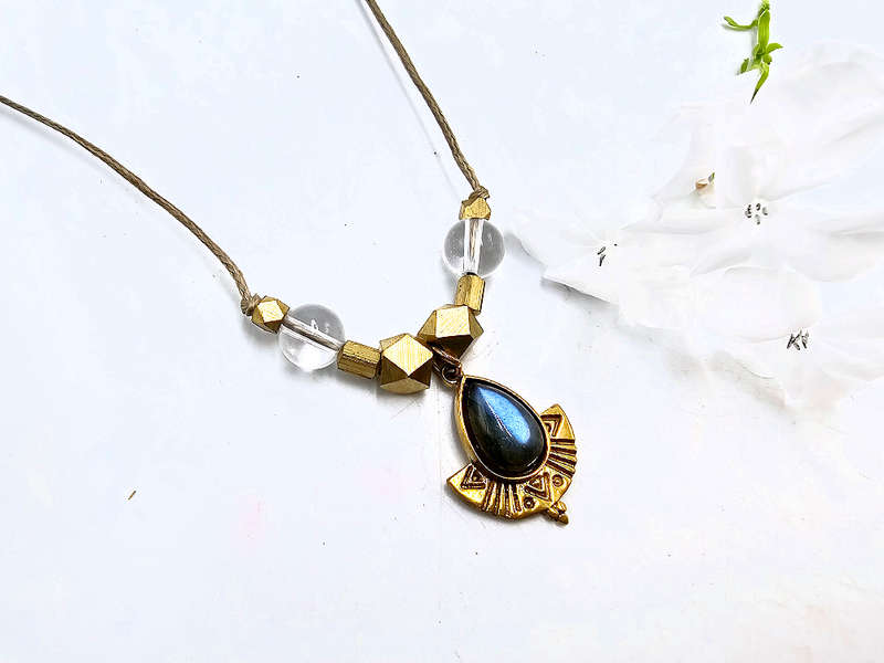 Labradorite Brass Drop Necklace Petite
