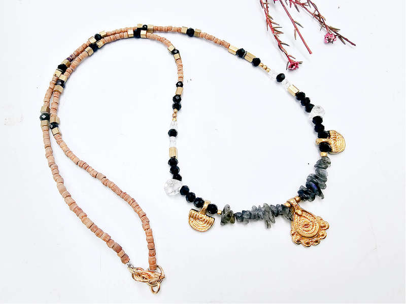 Labradorite Brass Drop Necklace