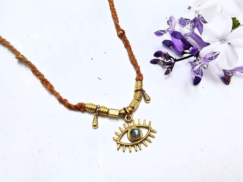 Labradorite Eye Brass Necklace