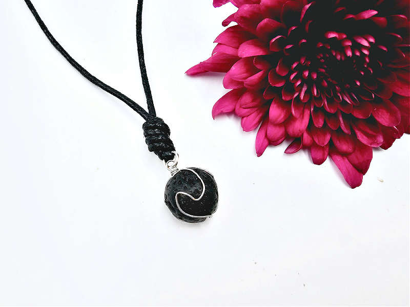Lava Stone Necklace Wire Wrapped