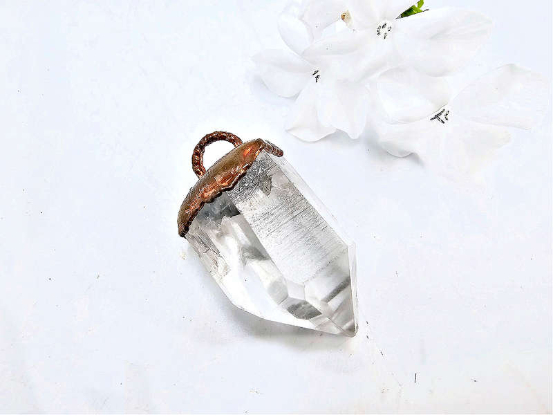 Lemurian Quartz Copper Pendant with Key