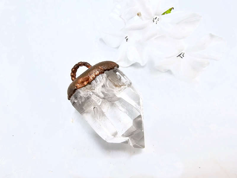 Lemurian Quartz Copper Pendant with Key
