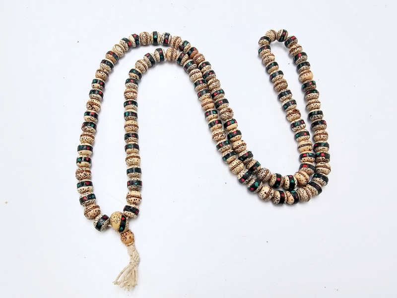 Lotus Seed Mala Necklace (Traditional Tibetan Inlay)