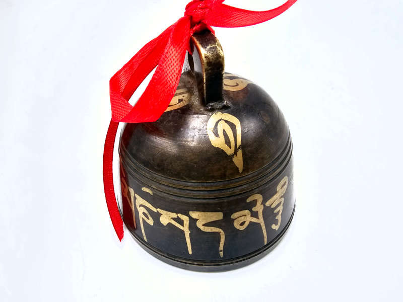 Brass Bell OM Mani Padme Hum Black