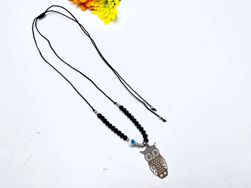 Owl Necklace Black Evil Eye (Silver)