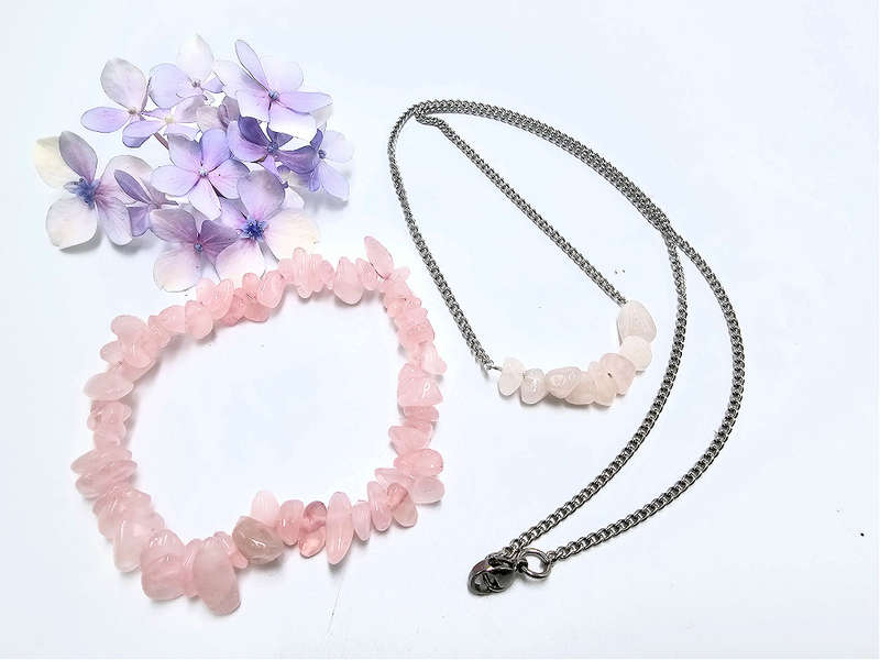 Rose Quartz  Chips Necklace &amp; Bracelet Combo