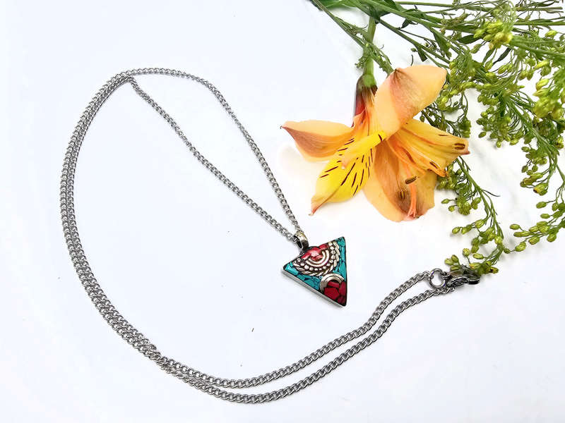 Tibetan Necklace Triangle Red &amp; Turquoise