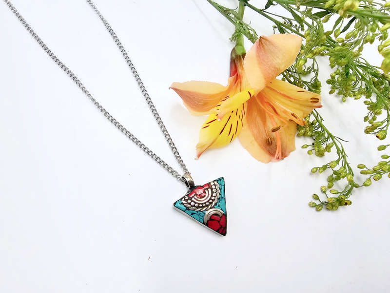 Tibetan Necklace Triangle Red &amp; Turquoise