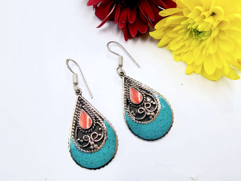 Tibetan Earrings Tear Turquoise