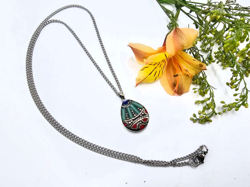 Tibetan Necklace Drop Stripes Turquoise