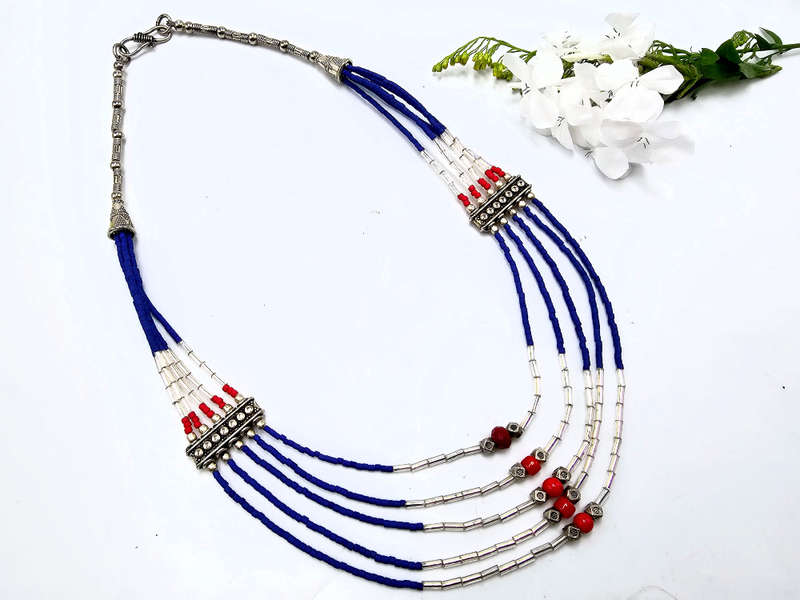 Tibetan Necklace Three Tier  Blue