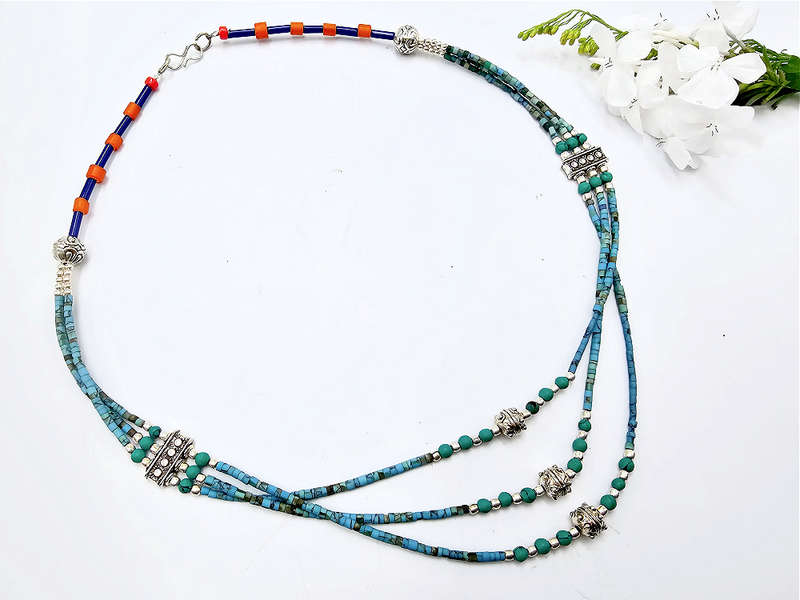 Tibetan Necklace Three Tier - Turquoise