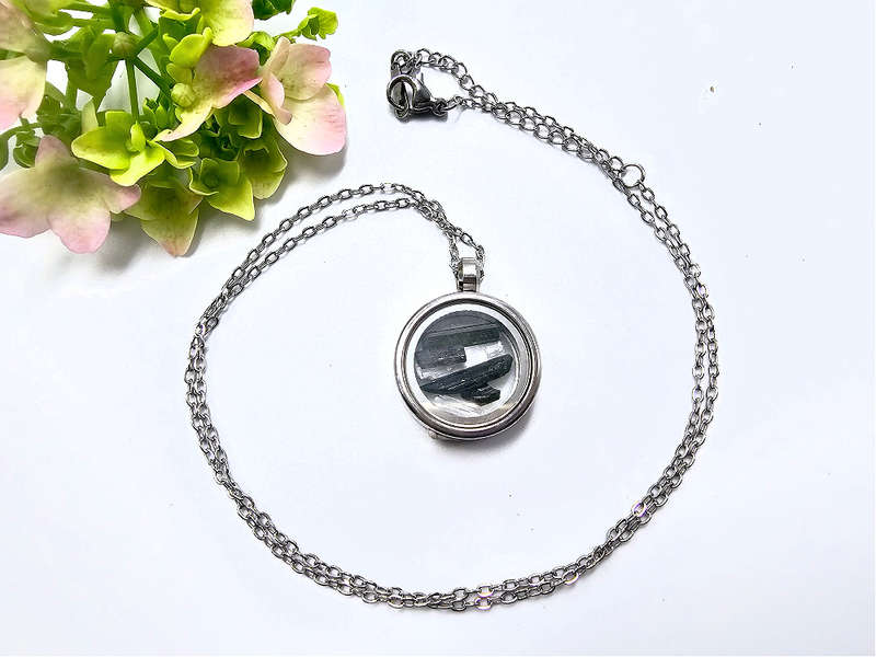 Tourmaline &amp; Selenite Stainless Steel Locket