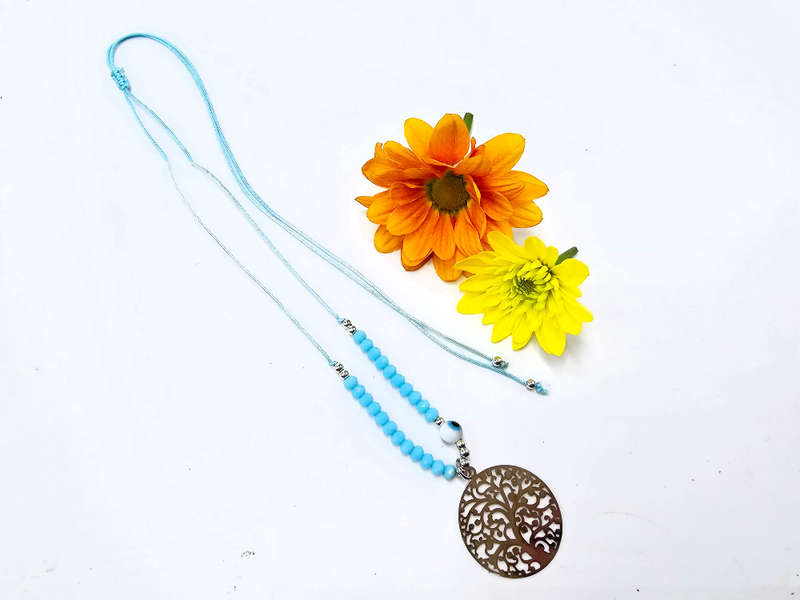 Tree Of Life Necklace Blue Evil Eye (Silver)