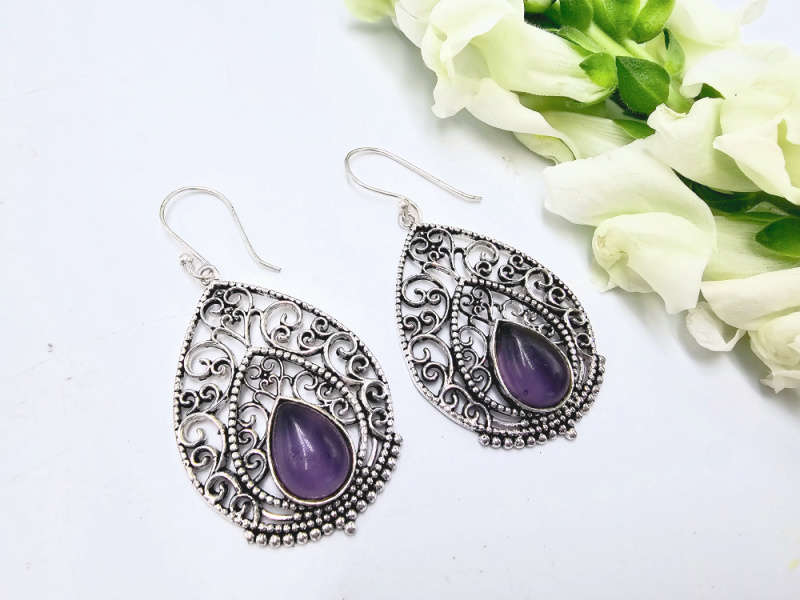 Amethyst Earrings BOHO Tear