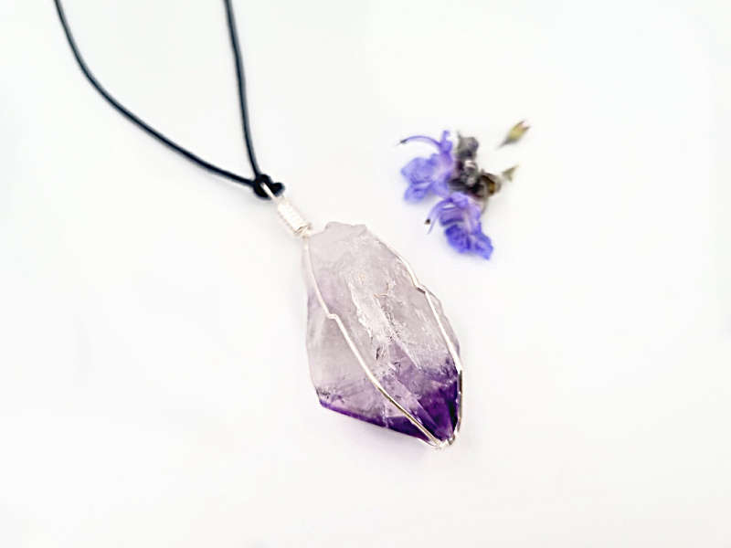 Rough Amethyst Crystal Wire Point Necklace