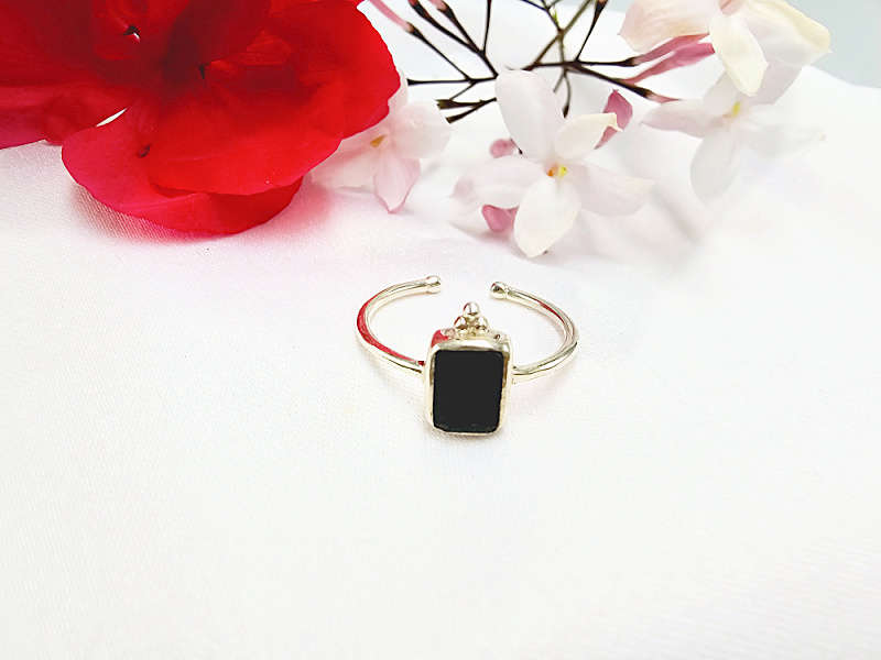 Black Onyx Square Ring Circles (925 Silver)