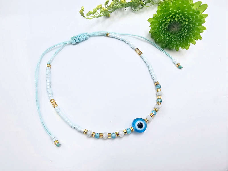 Evil Eye Bangle Beaded Blue