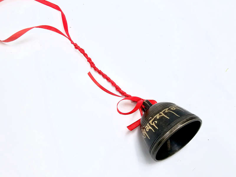Brass Bell OM Mani Padme Hum Black