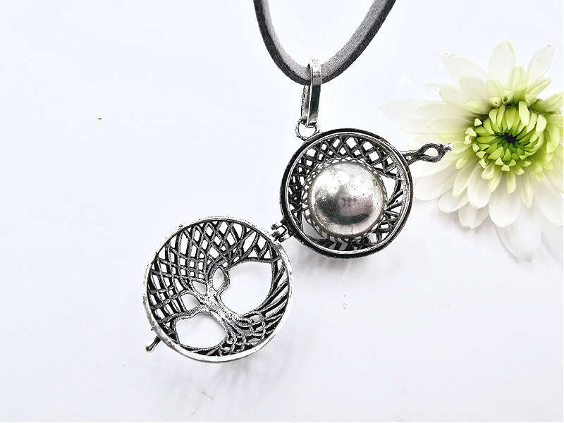 Harmony Bell Tree of Life Necklace (White Brass)