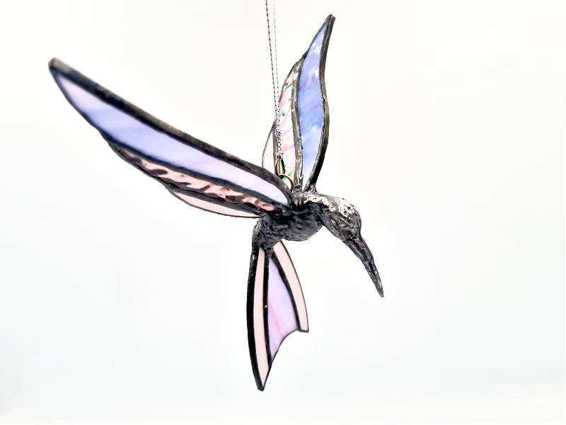 Stained Glass Purple Humming Bird (16cm)