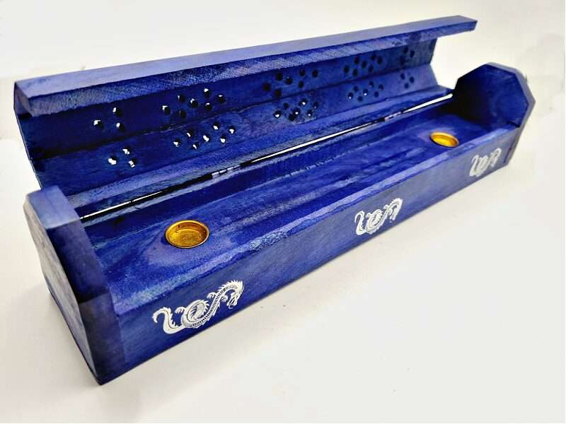 Horizontal Blue Dragon Wooden Incense Box