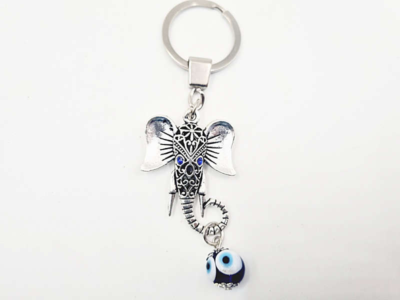 Elephant &amp; Evil Eye Bead Keyring