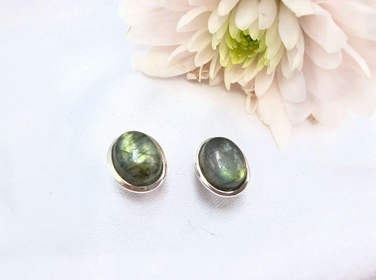 Oval Earrings Labradorite (925 Silver)