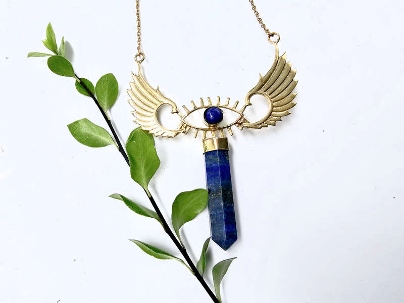 Lapis Lazuli Eye Winged Crystal Necklace