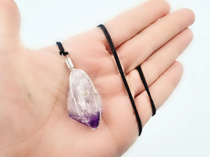 Rough Amethyst Crystal Wire Point Necklace