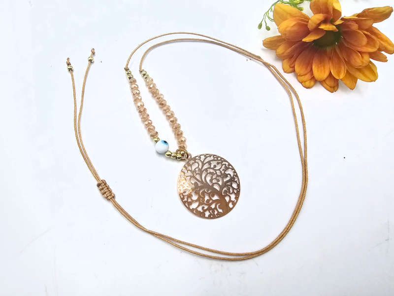 Tree Of Life Necklace Tan Evil Eye (Gold)